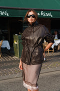 Camilla Leather Utility Jacket in Rich Dark Brown