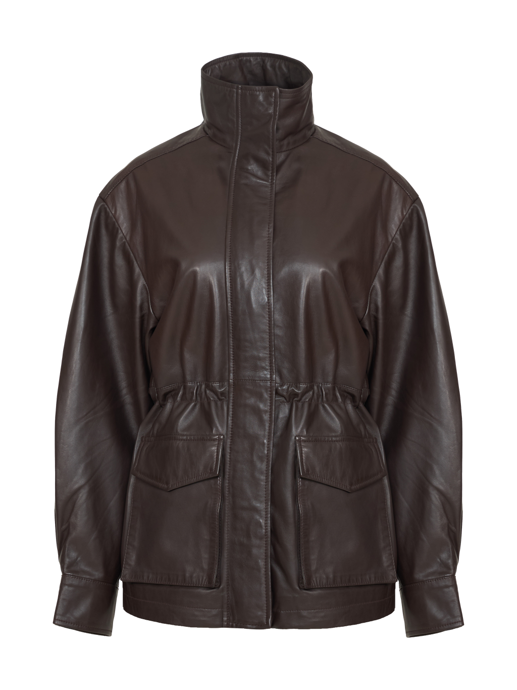 Camilla Leather Utility Jacket in Rich Dark Brown