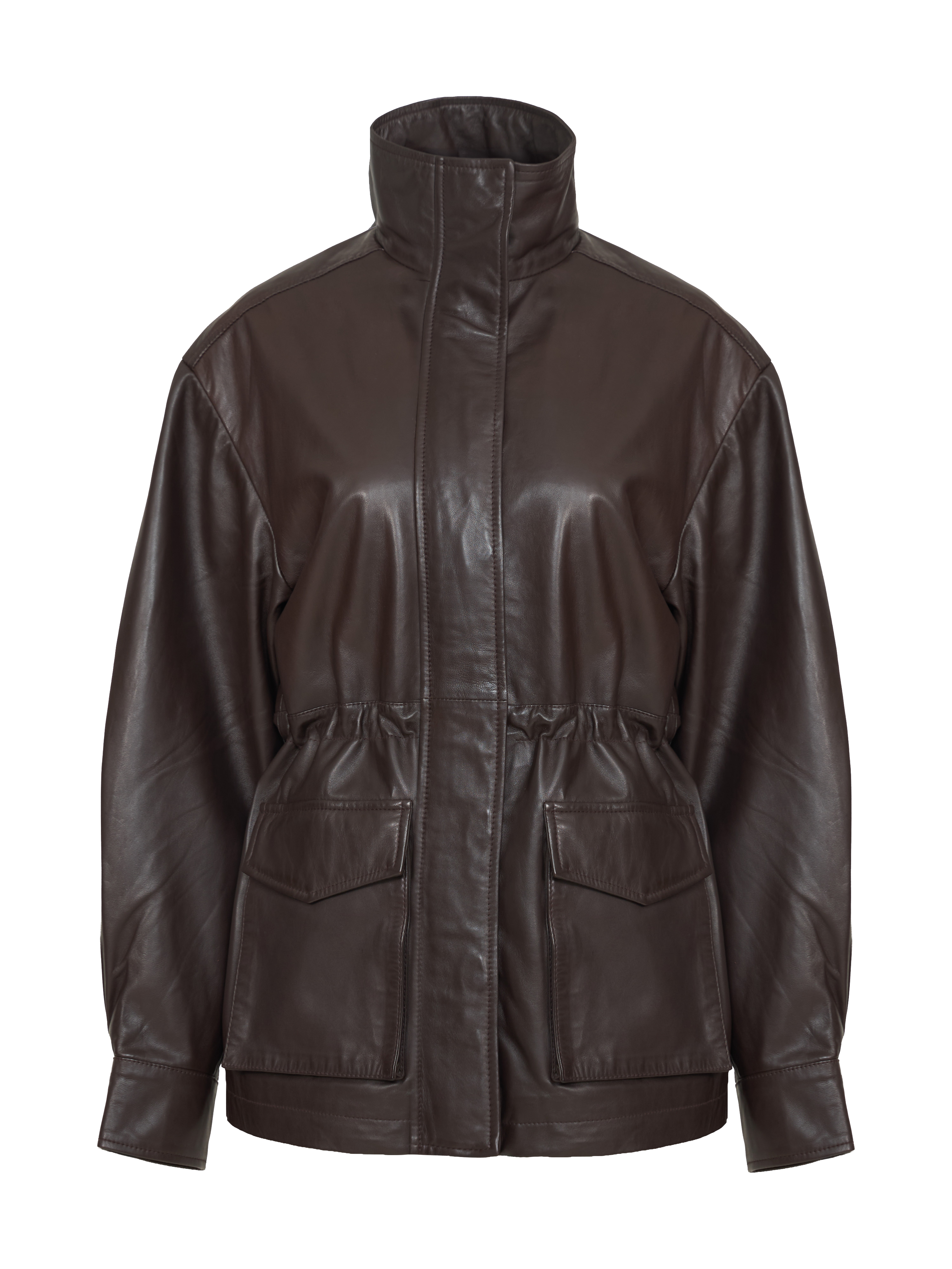 Camilla Leather Utility Jacket in Rich Dark Brown
