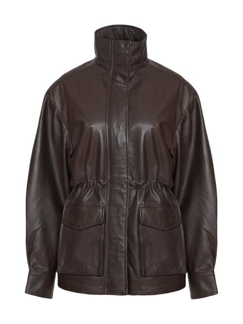 Camilla Leather Utility Jacket in Rich Dark Brown