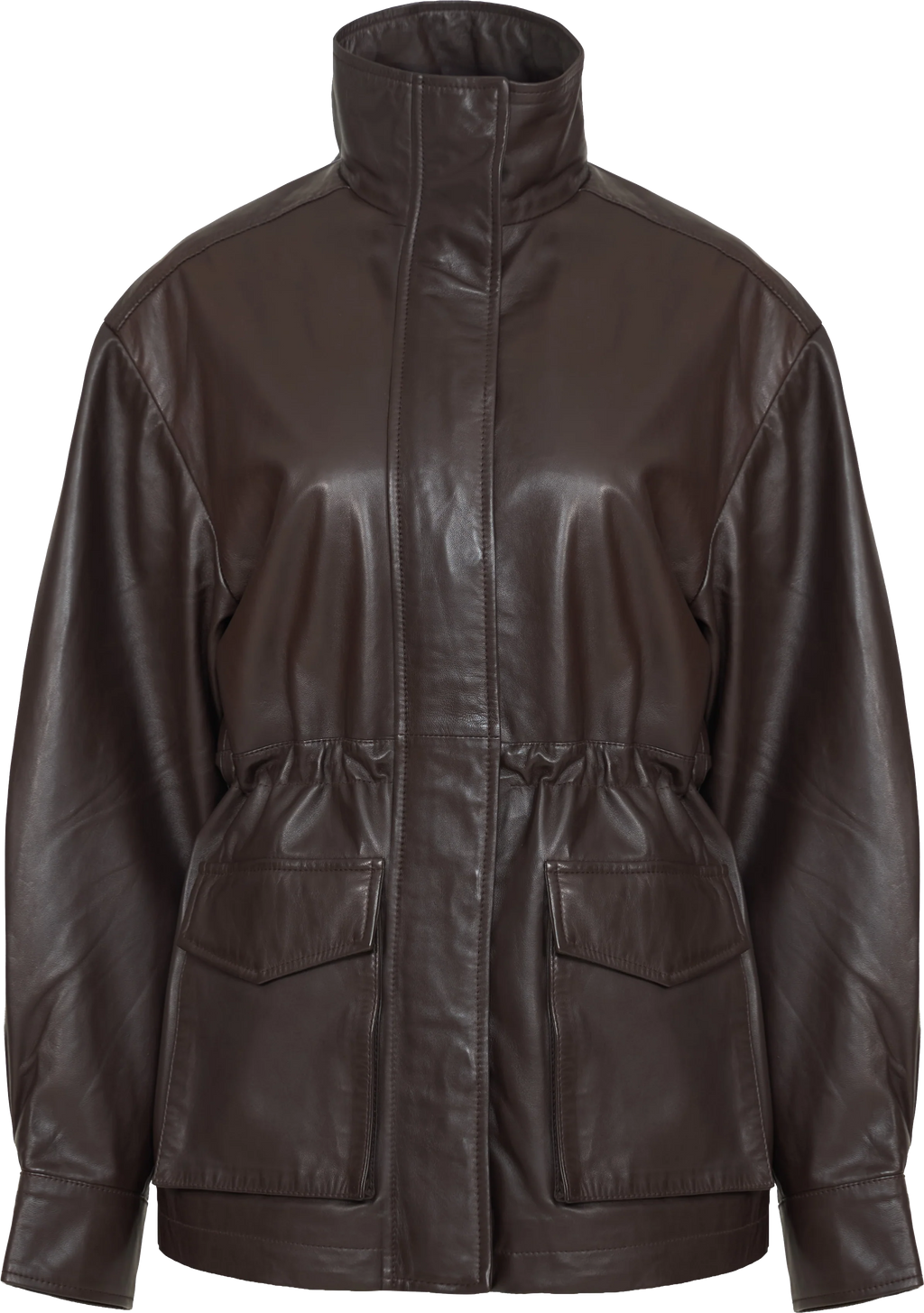 Camilla Leather Utility Jacket in Rich Dark Brown