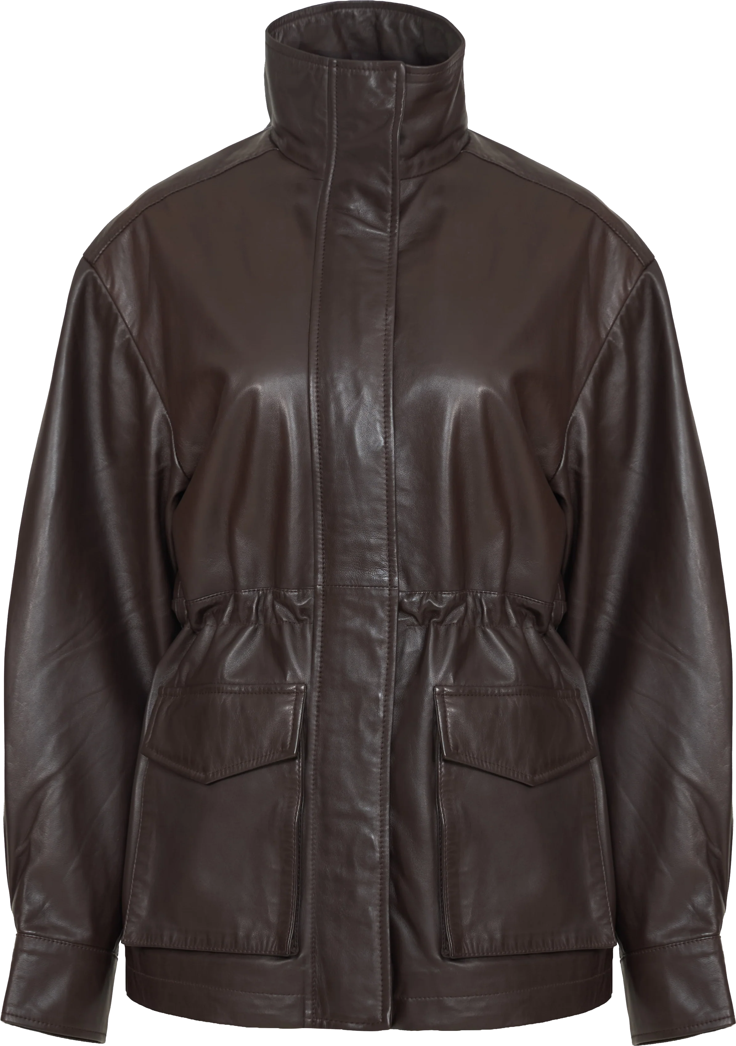 Camilla Leather Utility Jacket in Rich Dark Brown