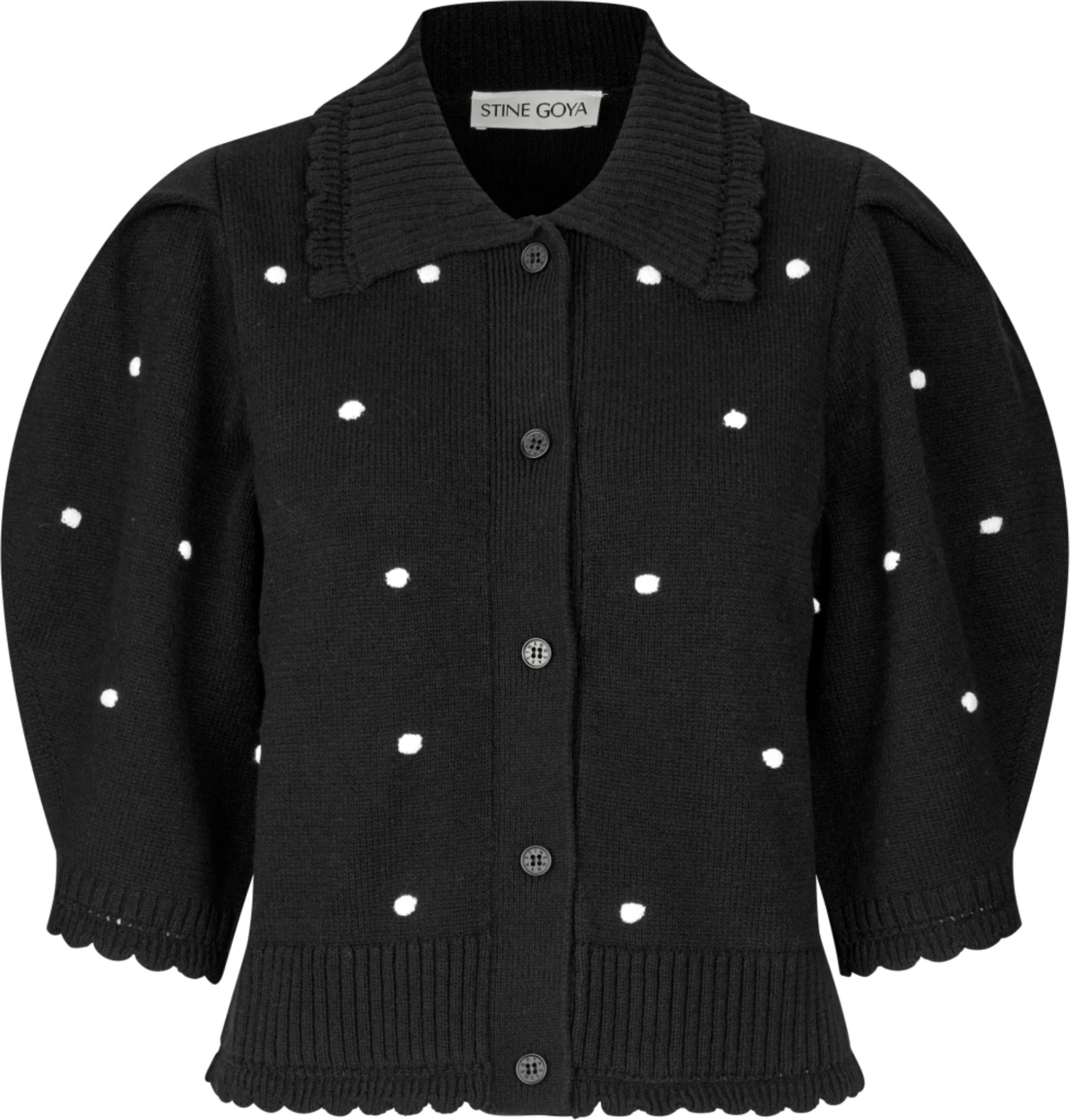 Midnight Bobble-Knit Polo Cardigan