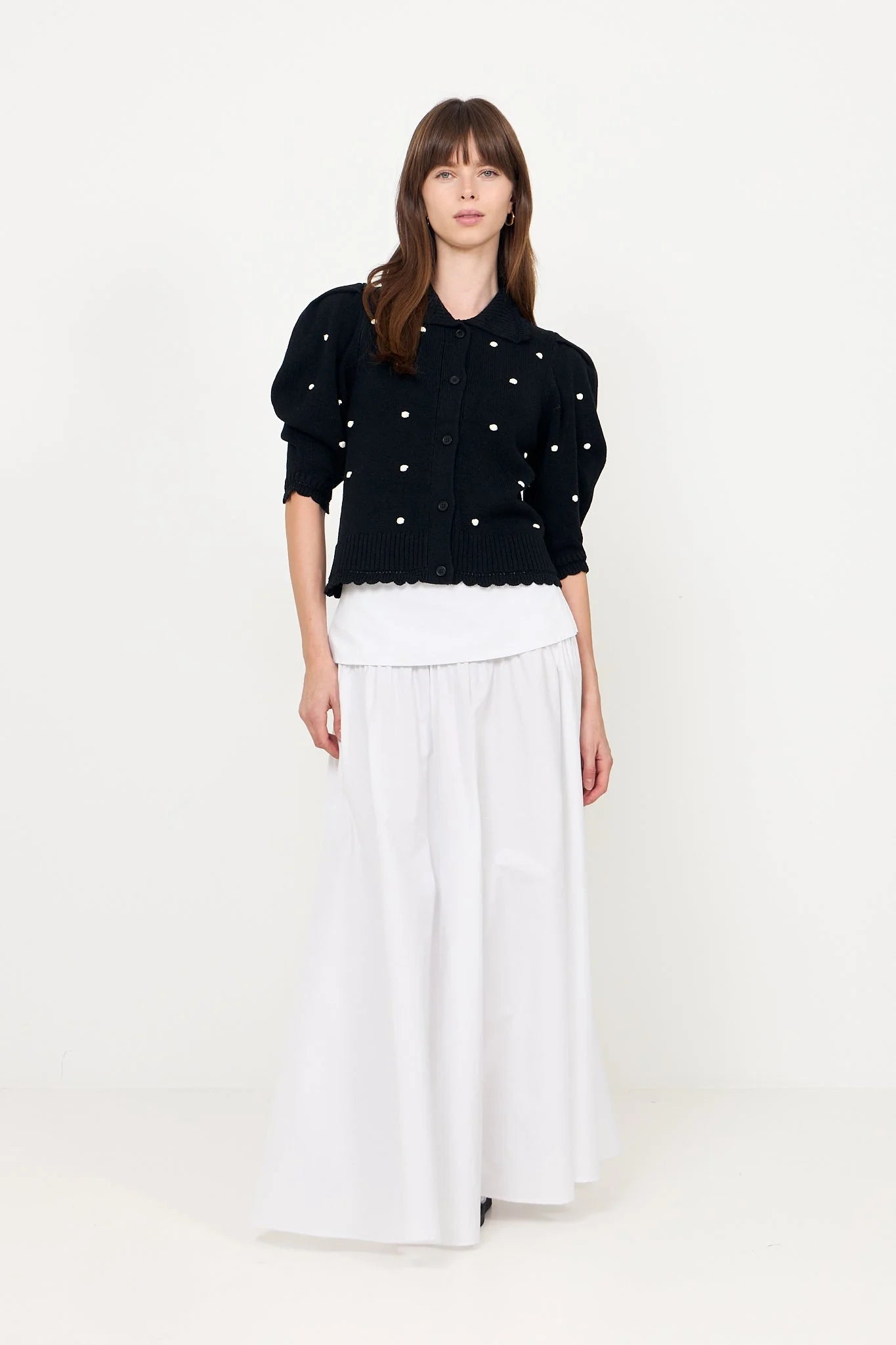 Midnight Bobble-Knit Polo Cardigan