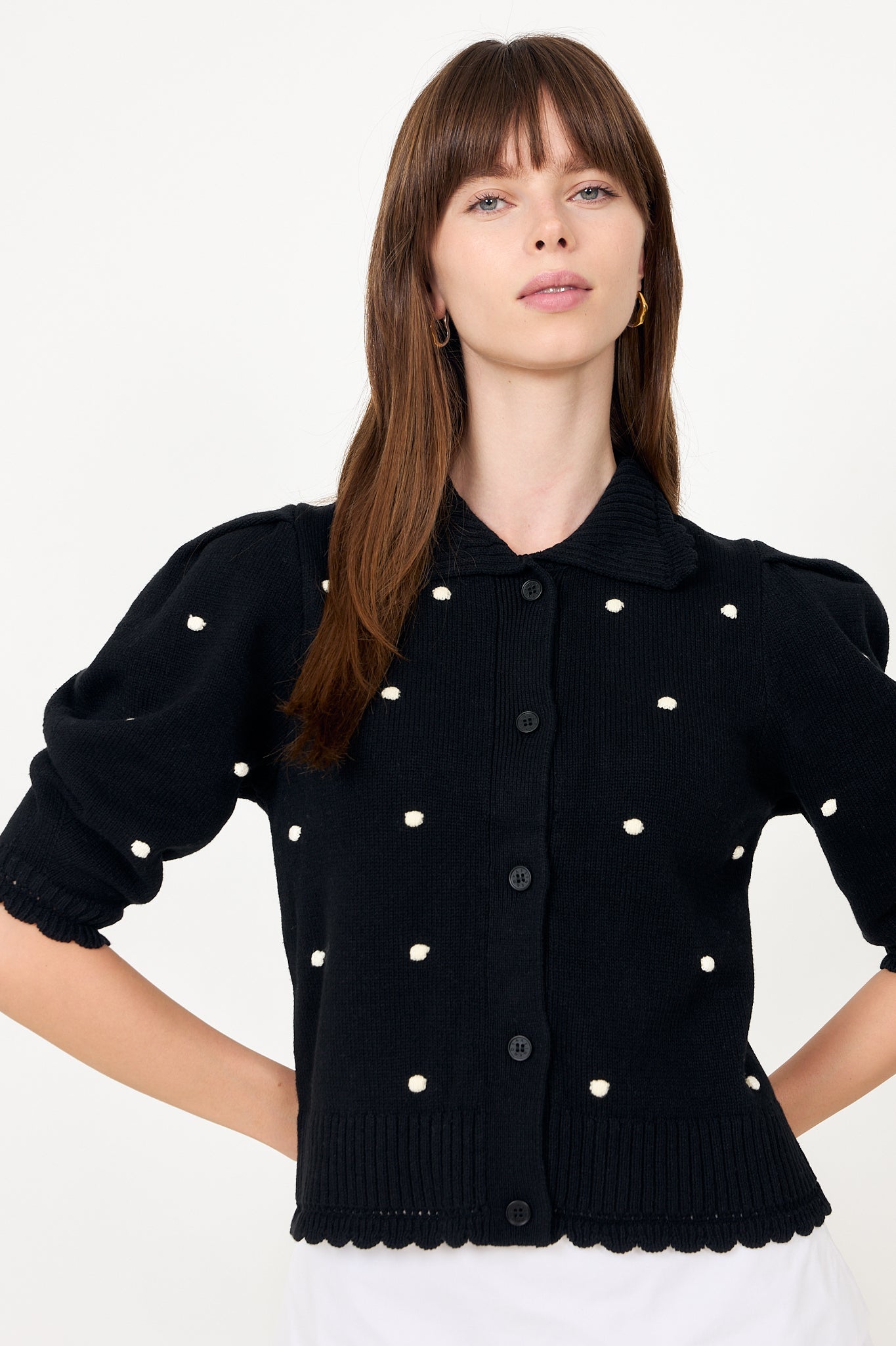 Midnight Bobble-Knit Polo Cardigan