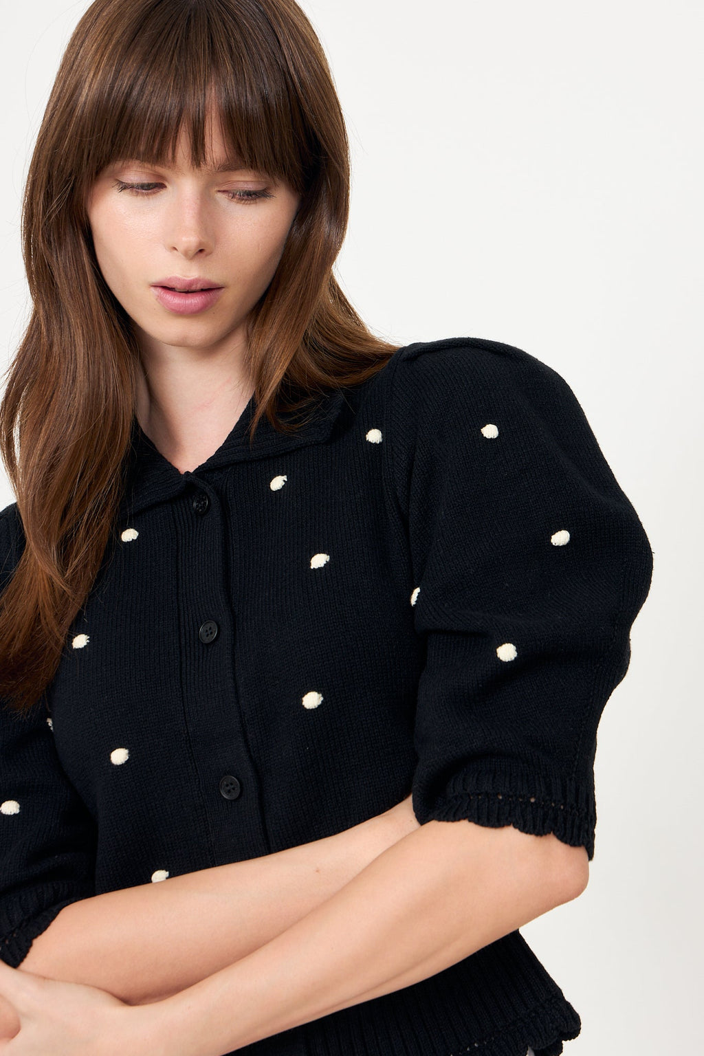Midnight Bobble-Knit Polo Cardigan