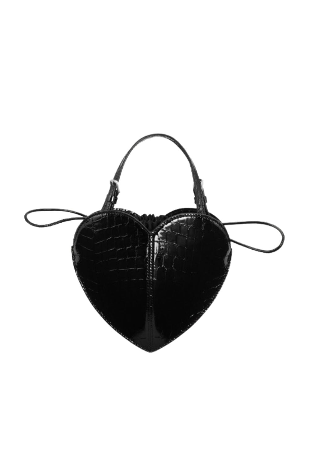 Glam Patent Croco Heart Bag - Black