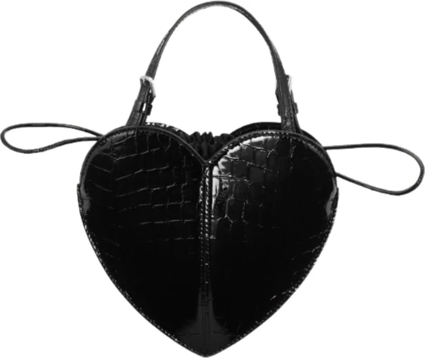 Glam Patent Croco Heart Bag - Black