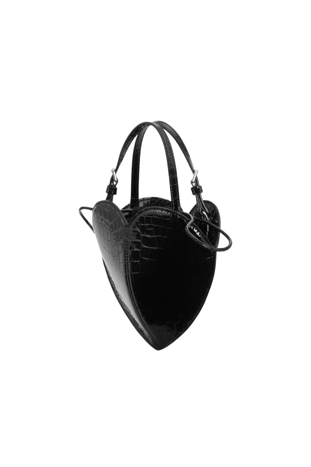 Glam Patent Croco Heart Bag - Black