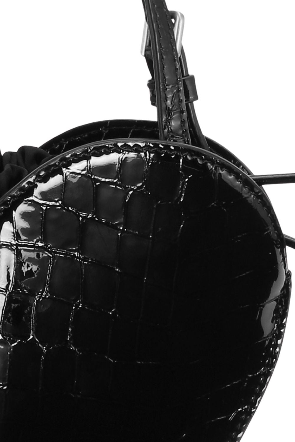 Glam Patent Croco Heart Bag - Black