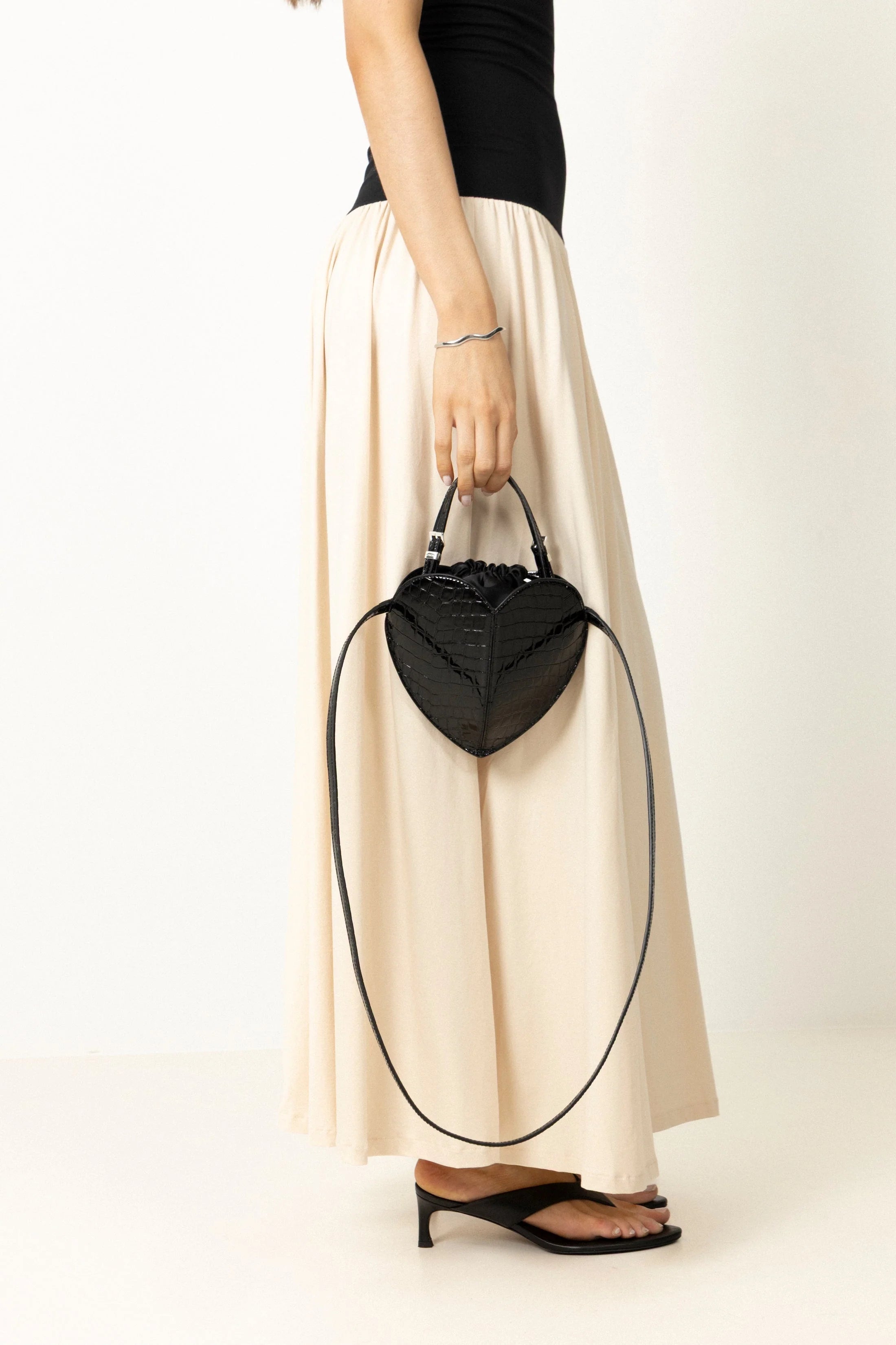 Glam Patent Croco Heart Bag - Black