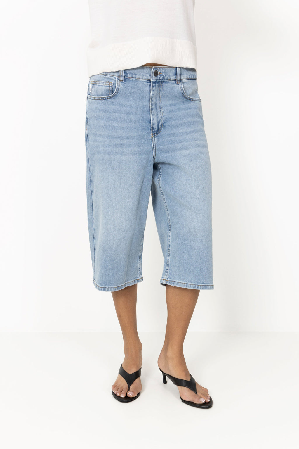 Vito Long Denim Shorts - Bleach Blue Wash
