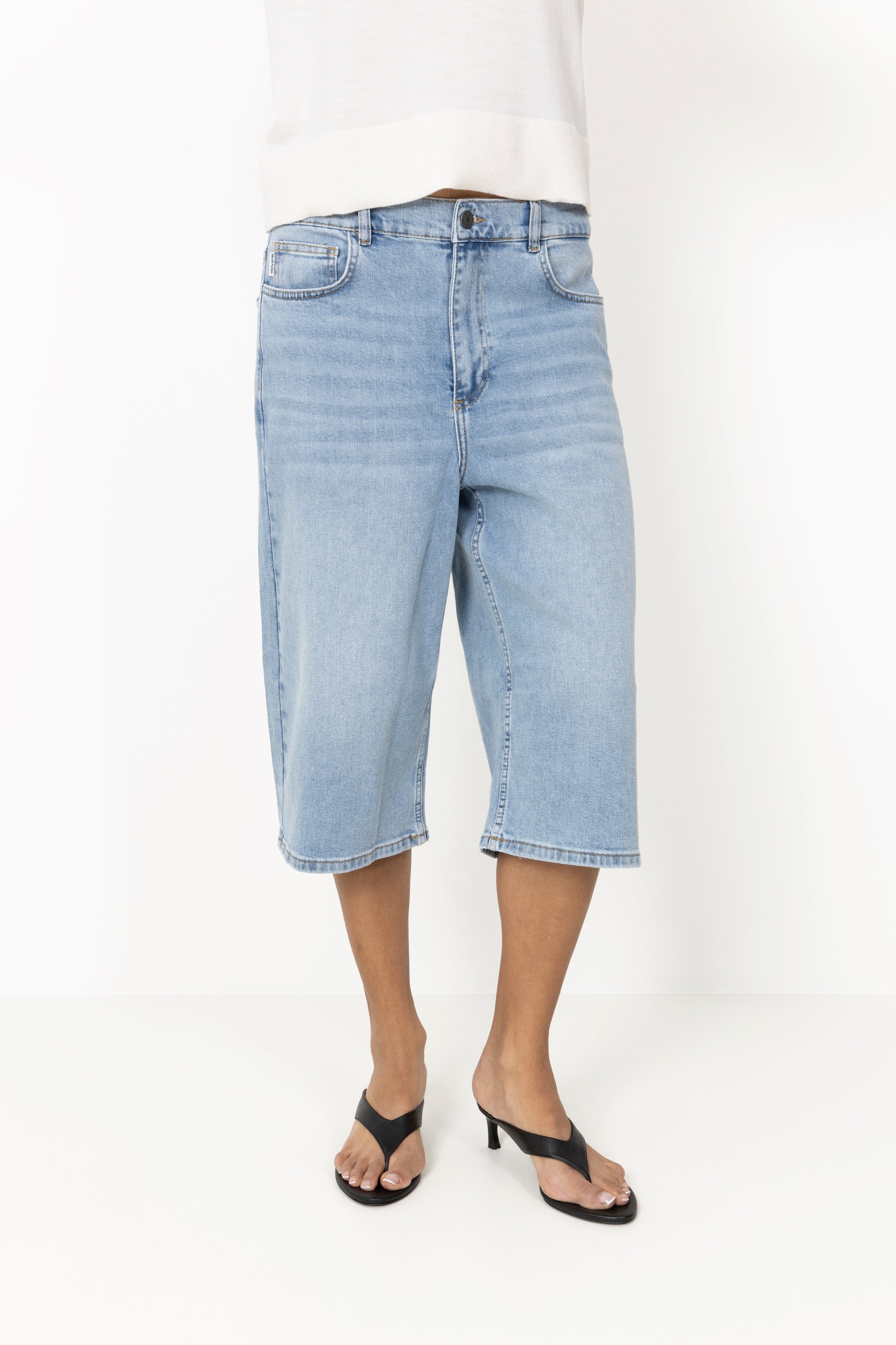Vito Long Denim Shorts - Bleach Blue Wash