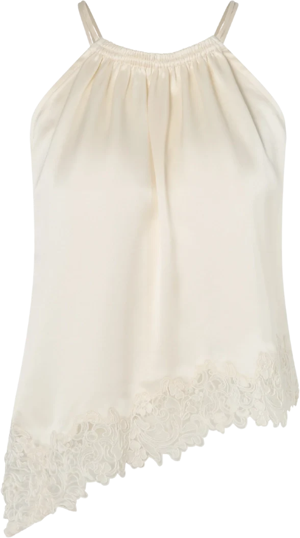 Madina Pearl Asymmetric Lace-Hem Top